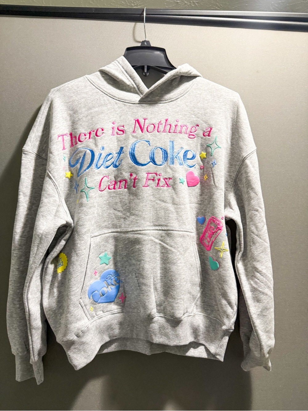 Diet Coke Graphic Women’s Hoodie - Light Gray with Puffy Graphics